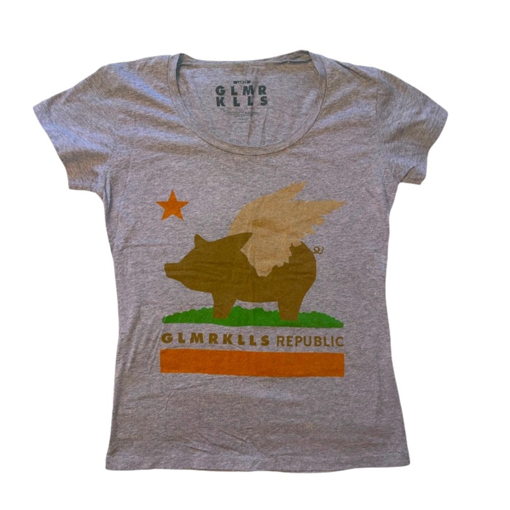 GLMR KLLS Grey T-shirt Flying Pig On Front GLRMR KLLS Republic Size Large